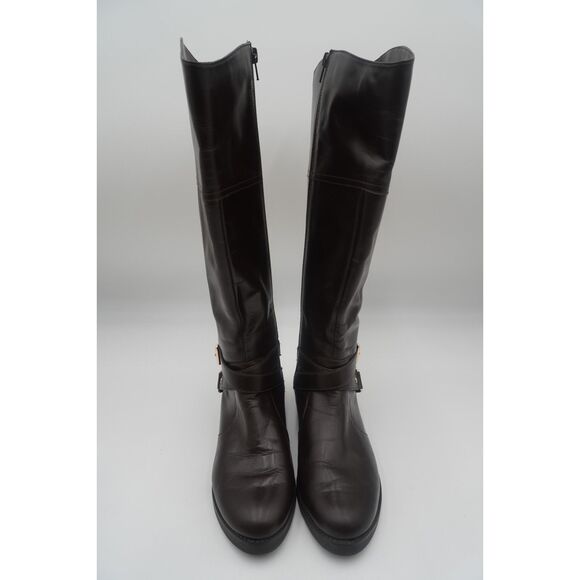 Bandolino Riding Boots Women 8 M Brown Leather Tall Buckle Block Heel Equestrian - Picture 1 of 8